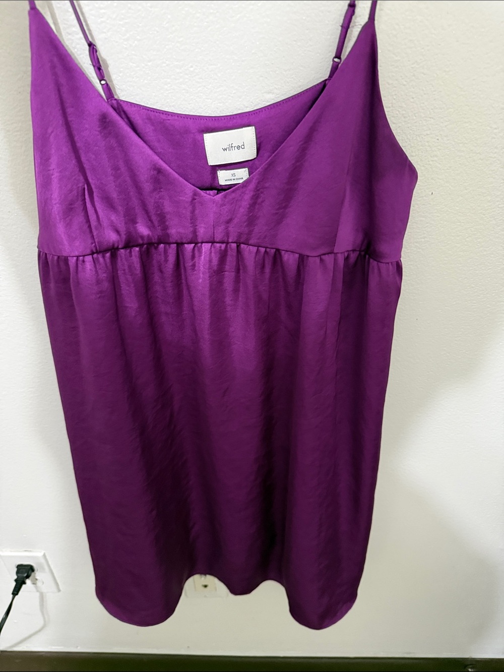 Wilfred Purple Satin Slip Dress with Spaghetti Straps